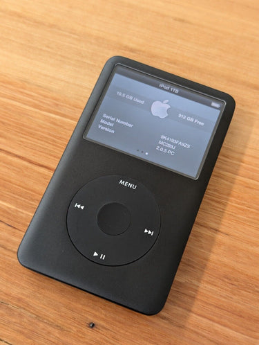 Custom iPod Classic 7th Gen 1TB with 3000mAh battery, all black, front