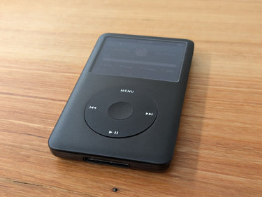 Custom iPod Classic 7th Gen 1TB with 3000mAh battery, all black, front angled
